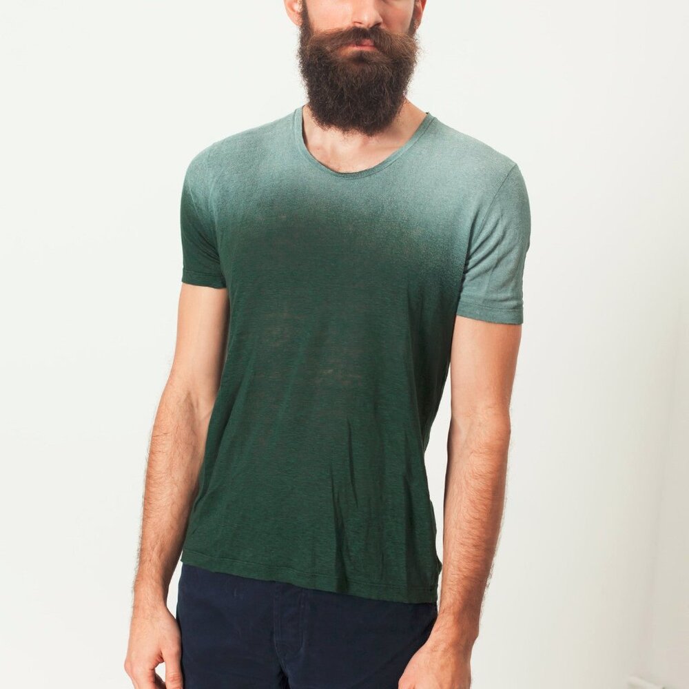 Avant Toi Overprint Green Linen Gradient T-Shirt